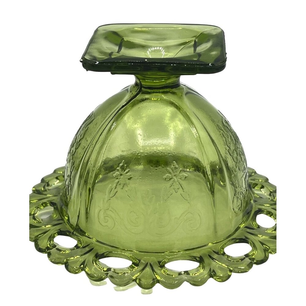 Vintage Green Glass Dessert Bowls Set Of 2 With Decorative Rim Floral Design - Picture 13 of 15